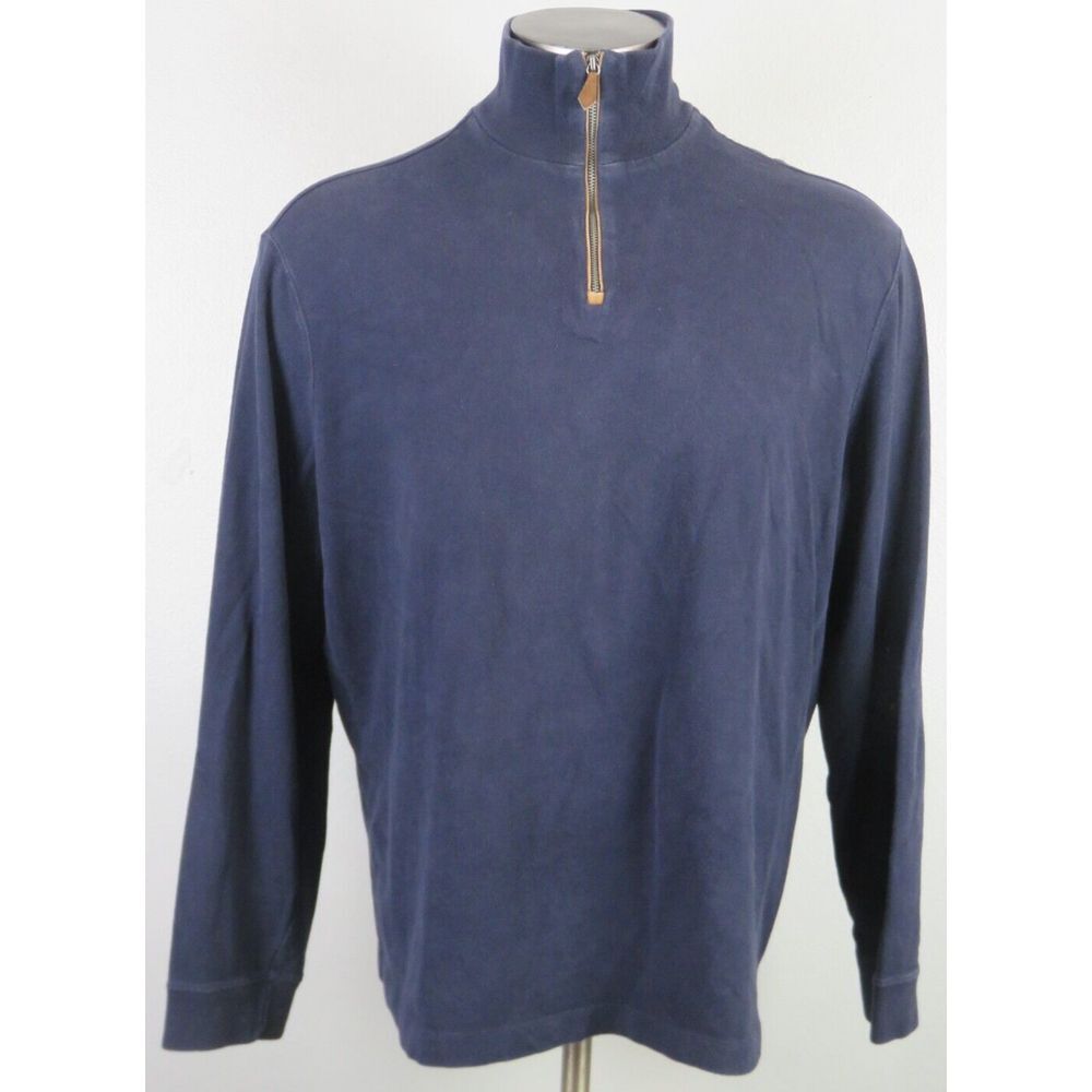 Mens Polo Ralph Lauren Blue 1/2 Zip Sweater Cotton Elbow Patch‎ Leather Zip XXL